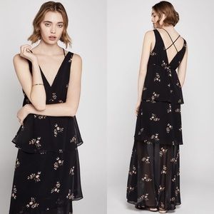 BCBGeneration Black Tiered Ruffle Maxi Long Dress